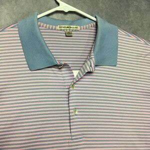 Peter Millar Mens Polo Shirt‎ size XL Purple Pink Stripe Short Sleeve Cotton